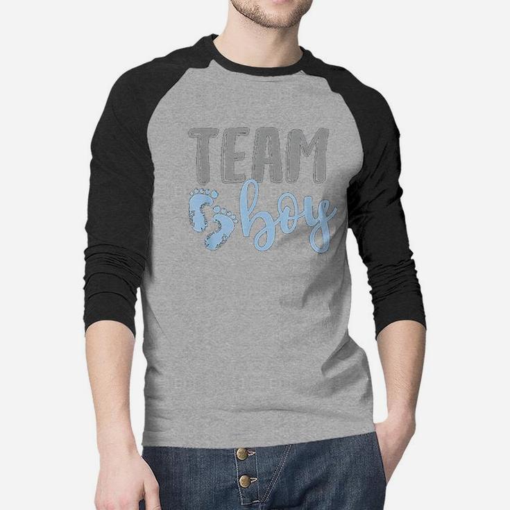Team Boy Gender Reveal Baby Shower New Baby Raglan Baseball Shirt