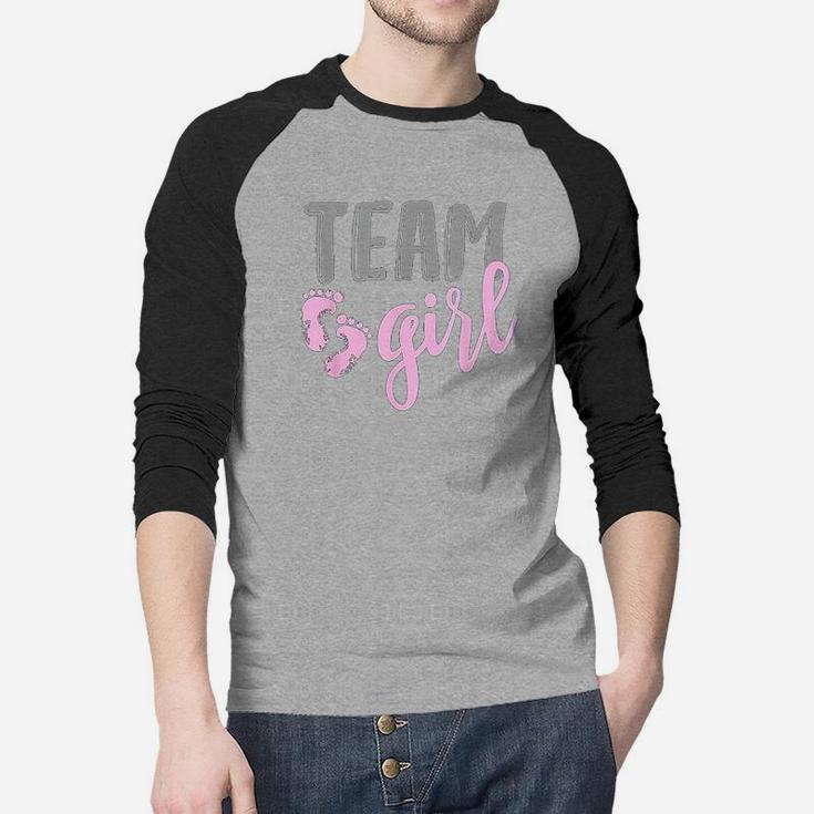 Team Girl Gender Reveal Baby Shower Raglan Baseball Shirt