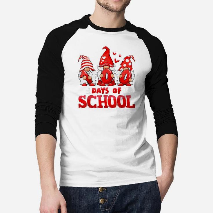 100 Days Of School Cute Gnomes Teacher Kids Raglan Baseball Shirt