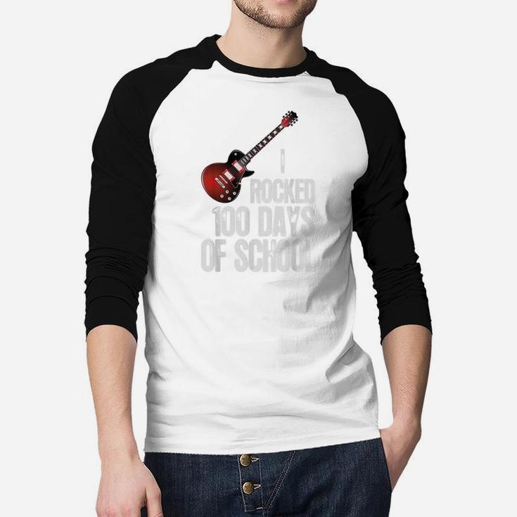 Funny Guitar 100th Day Of School I Rocked 100 Days Of School Raglan Baseball Shirt