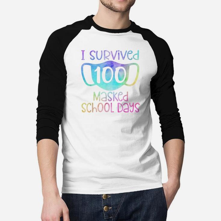 I Survived 100 Masked School Days Kids 100th Day Celebration Raglan Baseball Shirt