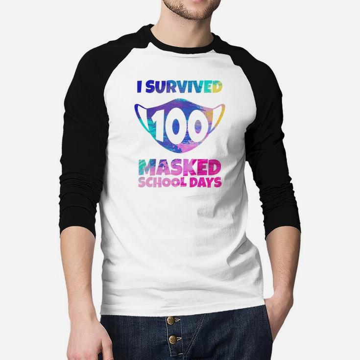 I Survived 100 Masked School Days Student Teacher Funny Gift Raglan Baseball Shirt
