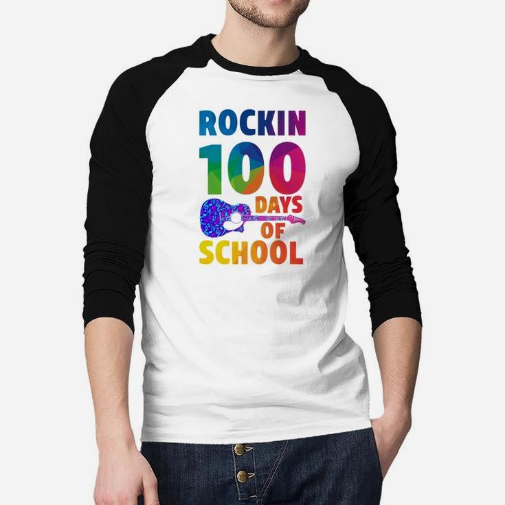 Rockin 100 Days Of School Guitar Happy 100th Day Of School Raglan Baseball Shirt