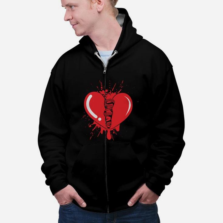 Broken Heart Gift For Valentines Day Happy Valentines Day Zip Up Hoodie