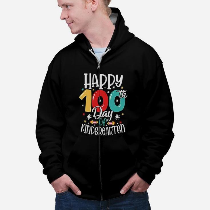 Happy 100th Day Of Kindergarten Colorful Gift For Kids Zip Up Hoodie