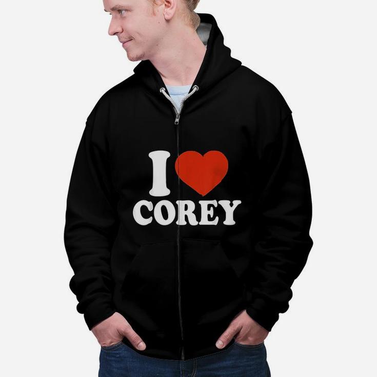 I Love Corey I Heart Corey Red Heart Valentine Gift Valentines Day Zip Up Hoodie