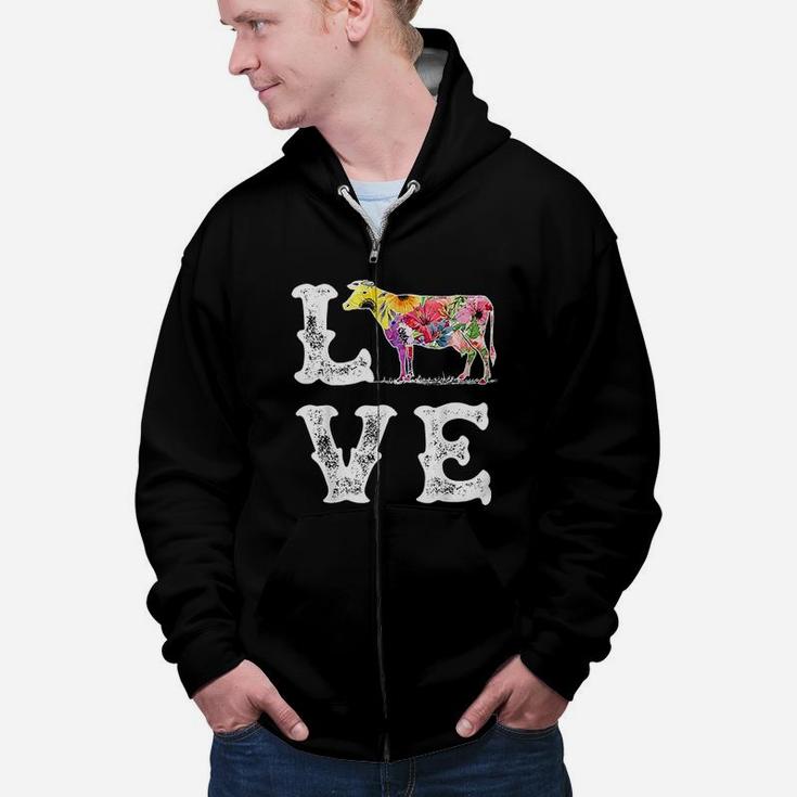 I Love Cows Funny Cow Lover Zip Up Hoodie