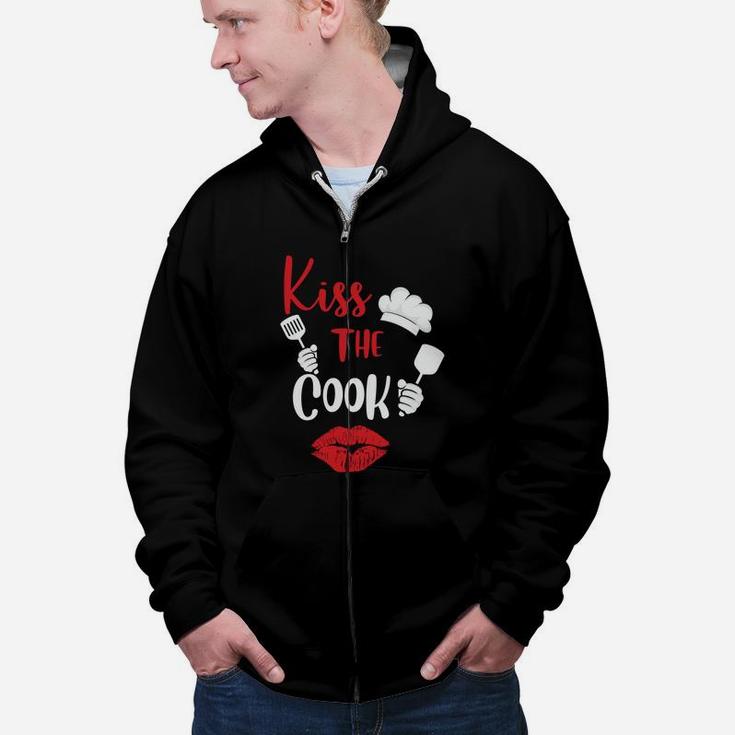 Kiss The Cook Gift For Valentine Happy Valentines Day Zip Up Hoodie
