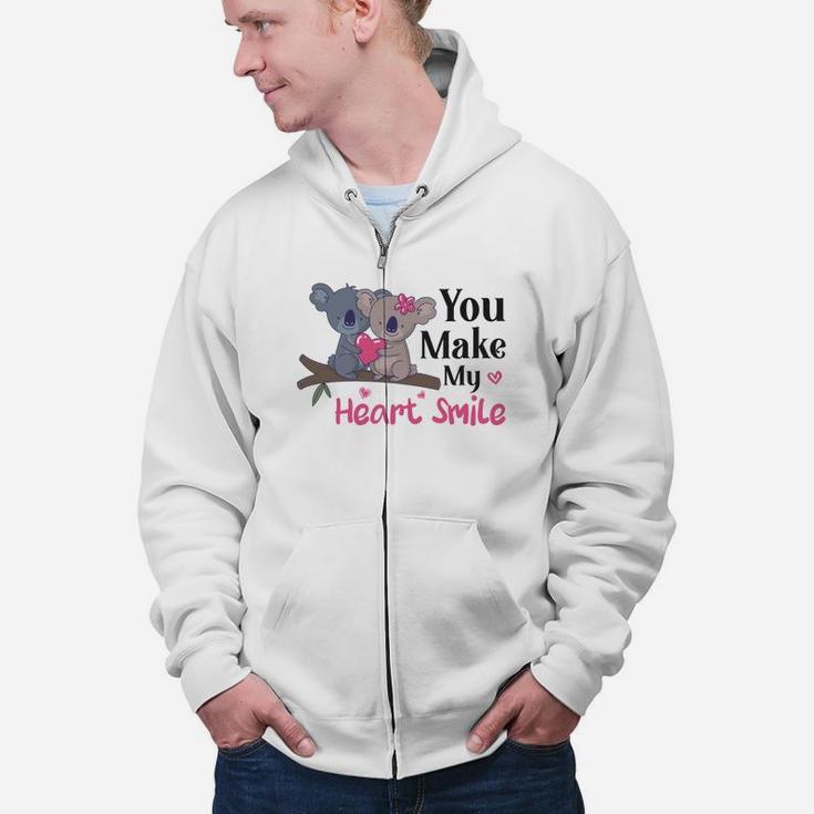 You Make My Heart Smile Gift For Valentine Happy Valentines Day Zip Up Hoodie