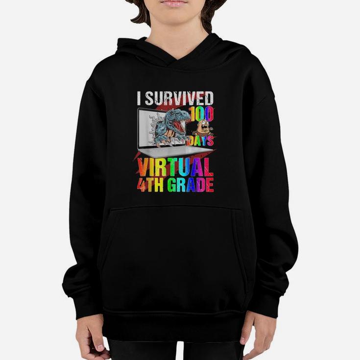 Custom I Survived 100 Days Of Virtual Grade Dinosaur Youth Hoodie