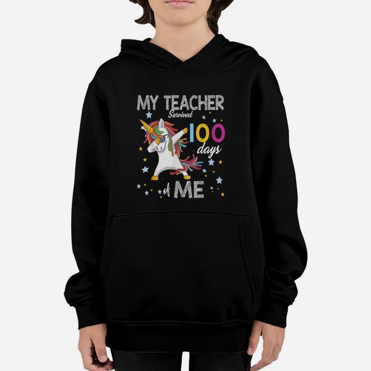Custom My Teacher Survived 100 Days Of Me 100th Day School Unicorn Youth Hoodie