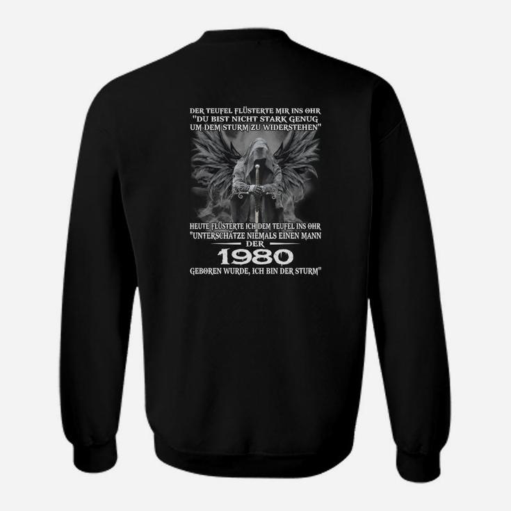Jahrgang 1980 Geburtstagsmotiv Sweatshirt für Herren, Schwarz Retro Style
