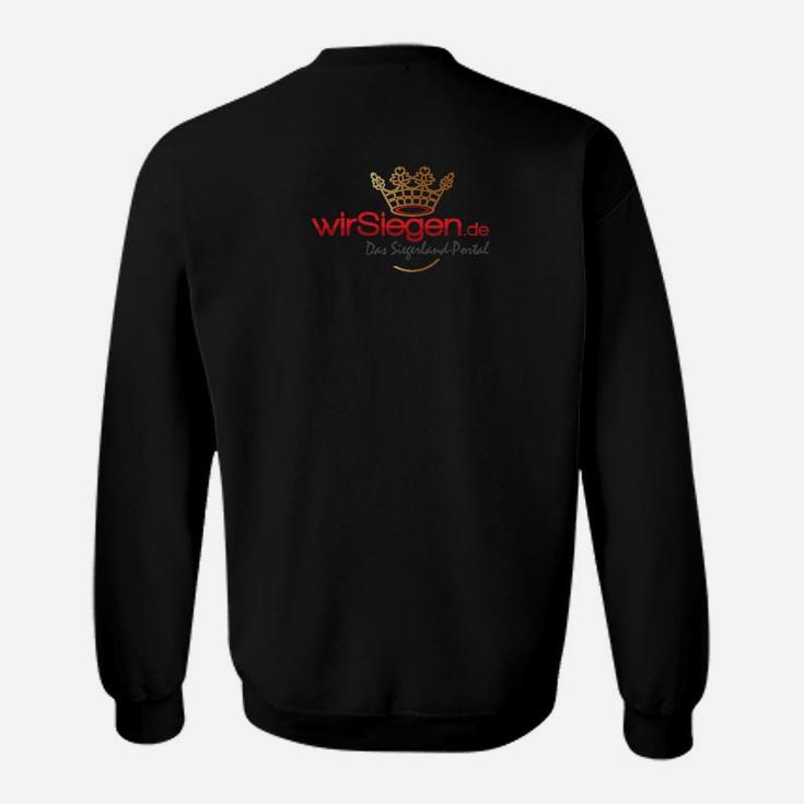 Schwarzes Sweatshirt mit wirSiegen.de Logo, Siegerland-Portal Design