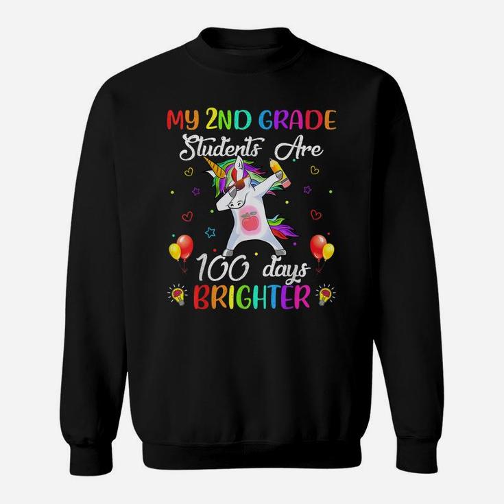 100 Days Brighter Unicorn 100Th Day Of 2Nd Grade Teacher Sweatshirt