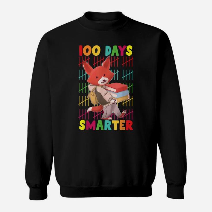 100 Days Of School Tee 100 Days Smarter, Fox Girls Boys Gift Sweatshirt
