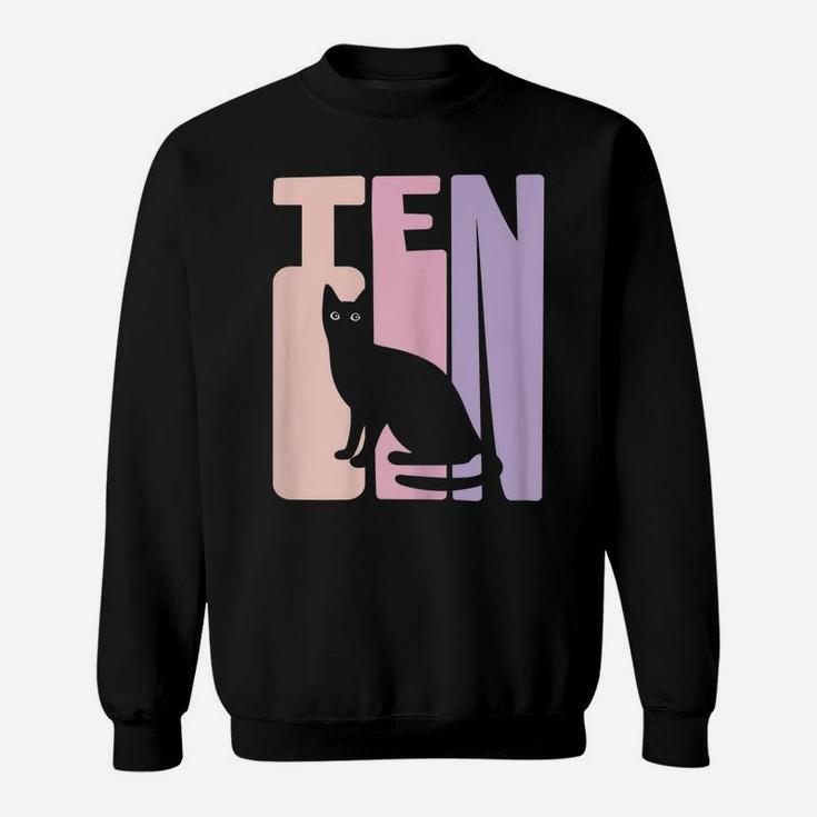 10Th Birthday Gift Cute Cat Fan 10 Years Old For Girls Sweatshirt