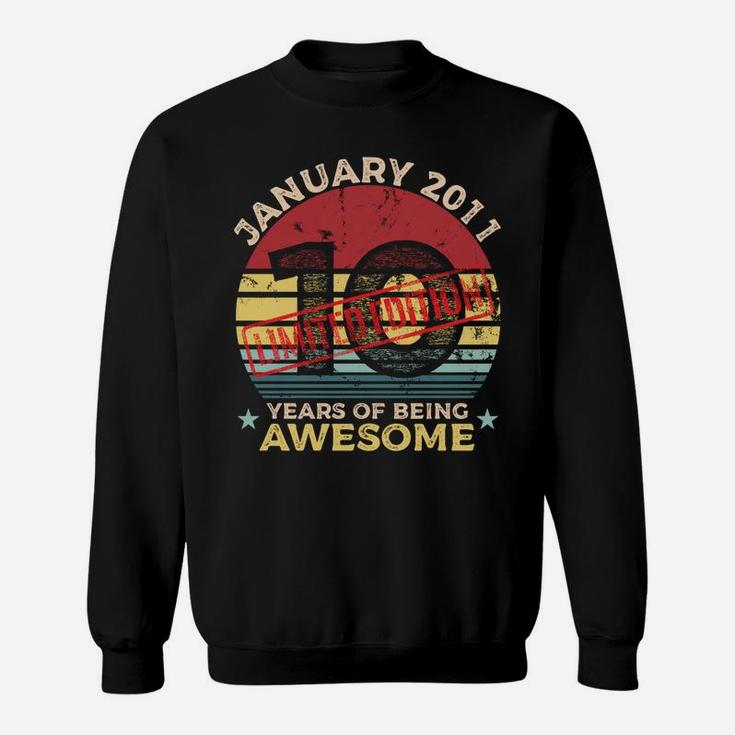 10Th January Birthday 10 Year Old Gift Vintage 2011 Sweatshirt