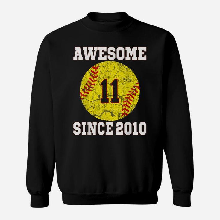 11Th Birthday Softball Lover 11 Years Old Vintage Retro Sweatshirt