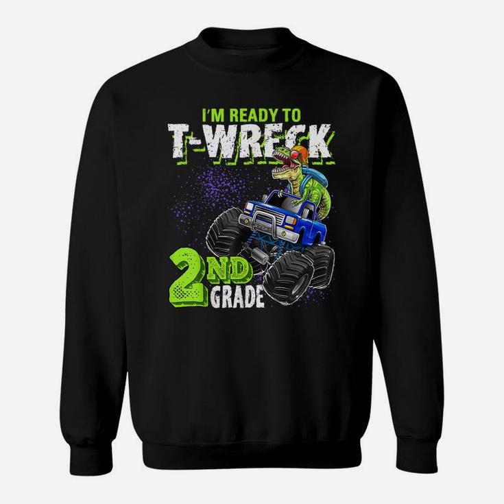 2Nd Grade Dinosaur Monster Truck Back To School Gift Boys Sweatshirt