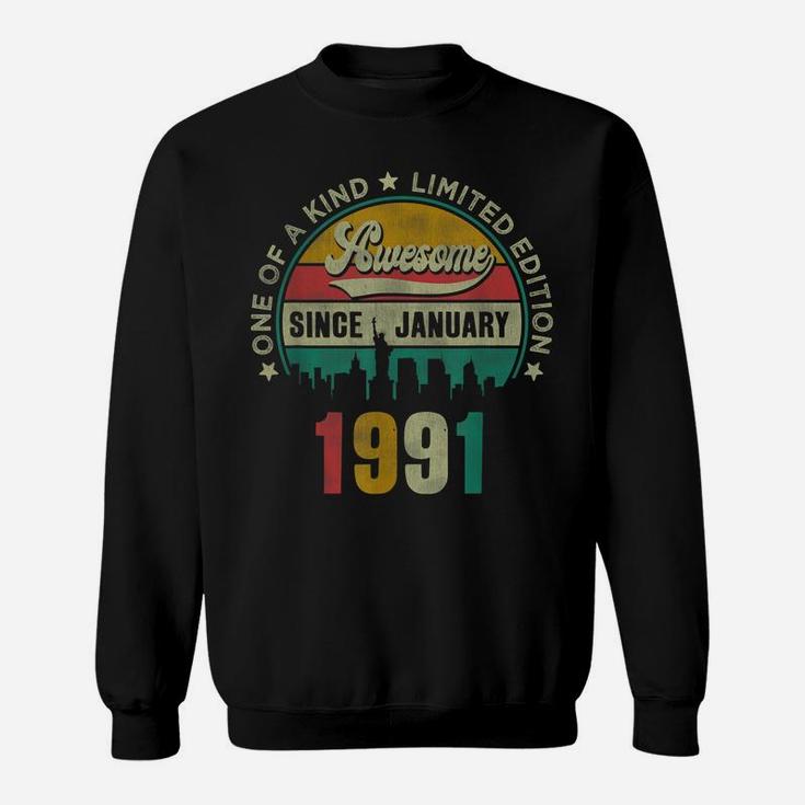 30 Years Old Vintage January 1991 30Th Birthday Gift Sweatshirt