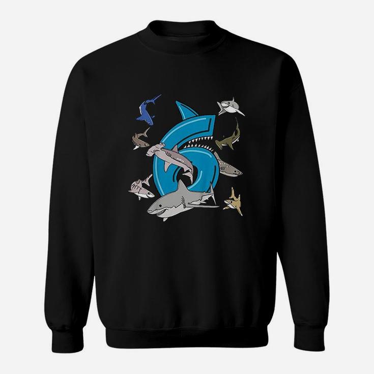 6Th Birthday Boys Shark White Shark Sweatshirt