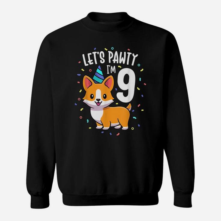 9 Years Old Corgi Dog Lover 9Th Birthday Party Outfit Kid Sweatshirt