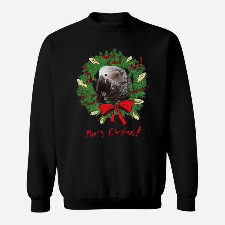 African Grey Parrot Merry Corn Christmas Wreath Sweatshirt