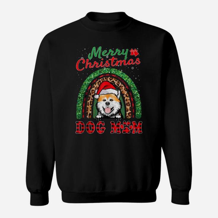 Akita Inu Santa Dog Mom Boho Rainbow Funny Christmas Sweatshirt