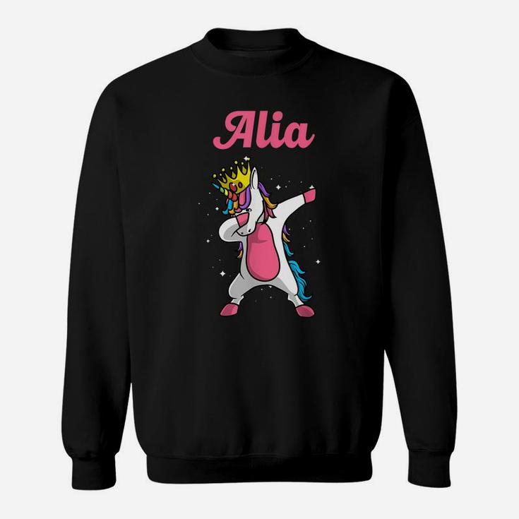 Alia Name Personalized Birthday Dabbing Unicorn Queen Sweatshirt