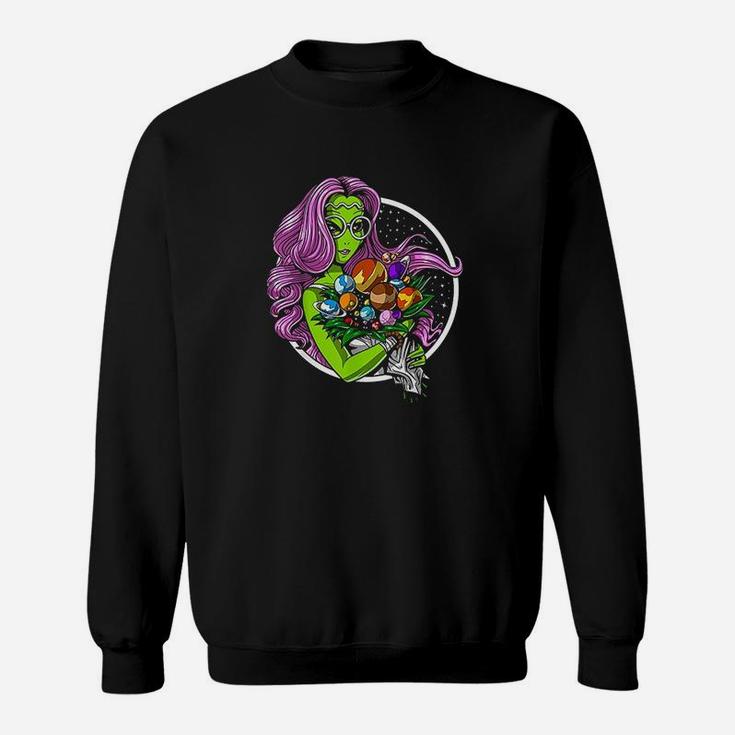Alien Hippie Psychedelic Space Planets Flowers Women Sweatshirt