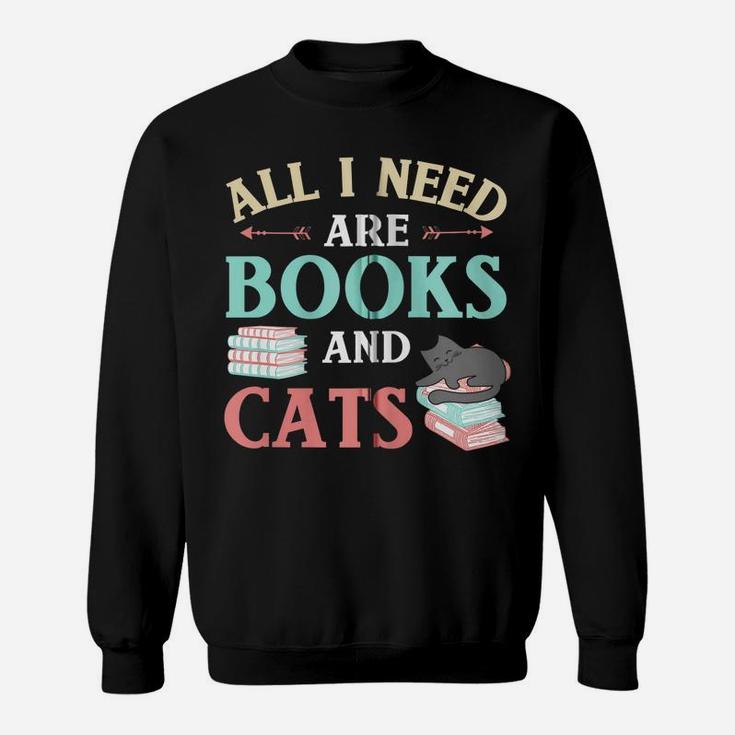 All I Need Are Books & Cats Funny Cat Mom Book Reading Lover Zip Hoodie Sweatshirt