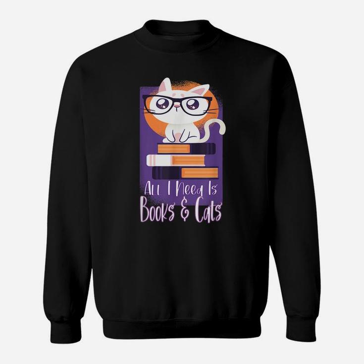 All I Need Is Books And Cats Pastel Cat Art For Book Lovers Sweatshirt