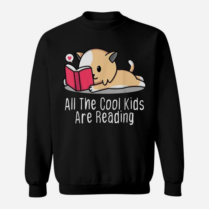All The Cool Kids Are Reading Tee Book Cat Lovers Sweatshirt