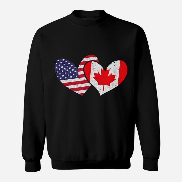 America Usa United States Love Canada Hearts Flags Design Sweatshirt