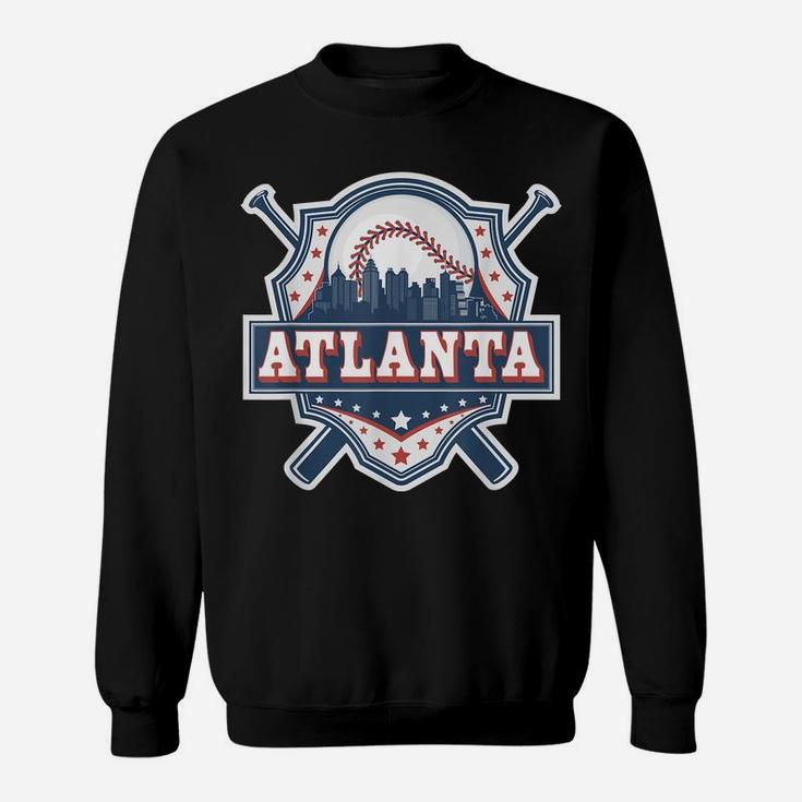 Atlanta Baseball Skyline Cityscape Classic Retro Baseball Sweatshirt