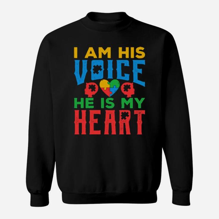 Autism Awareness Grandparents I Am His Voice He Is My Heart Sweatshirt