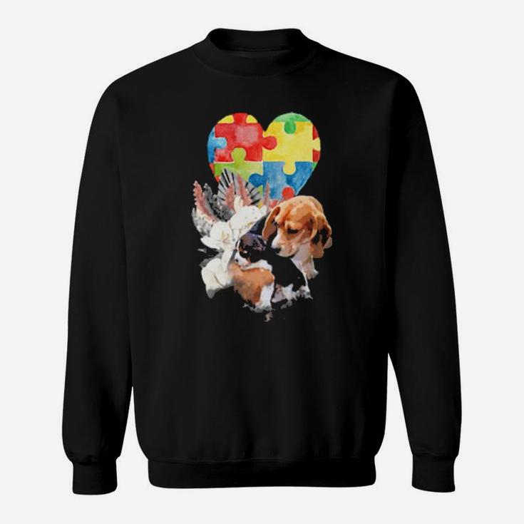 Autism Awareness Mommy Dog With Baby Puppy Puzzle Heart Love Shirt Sweatshirt