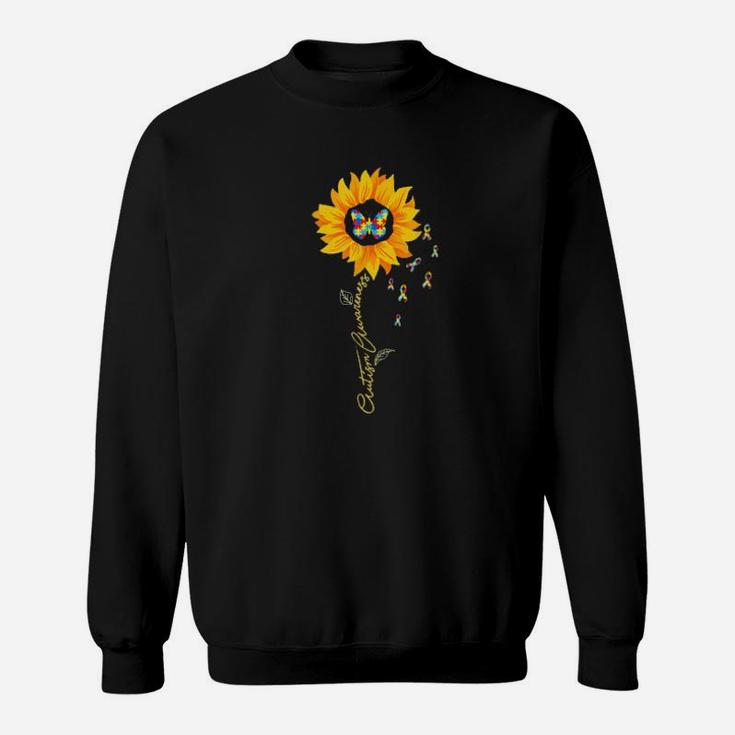 Autism Awareness Puzzle Pieces Butterfly In Sunflower Sweatshirt