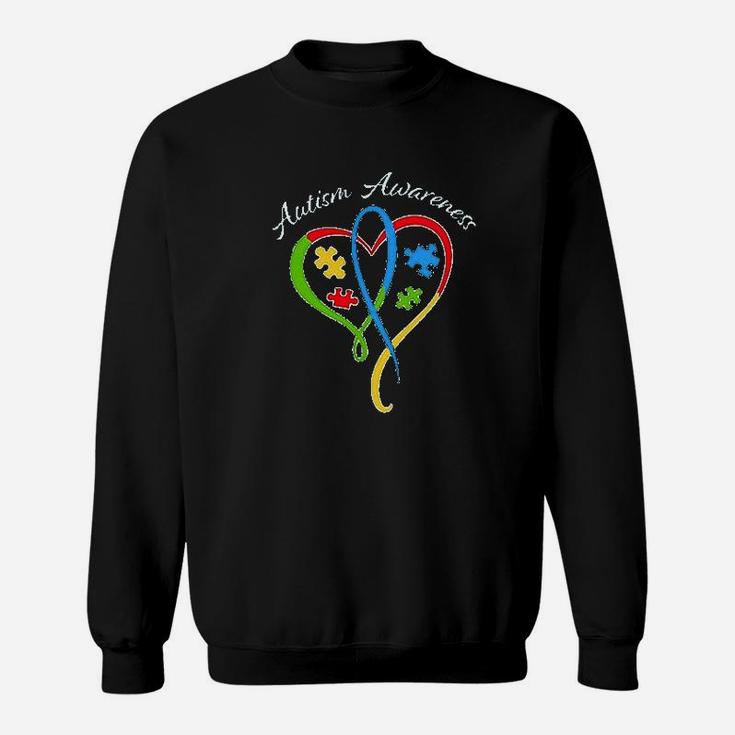 Awareness Heart Ribbon And Puzzle Sweatshirt