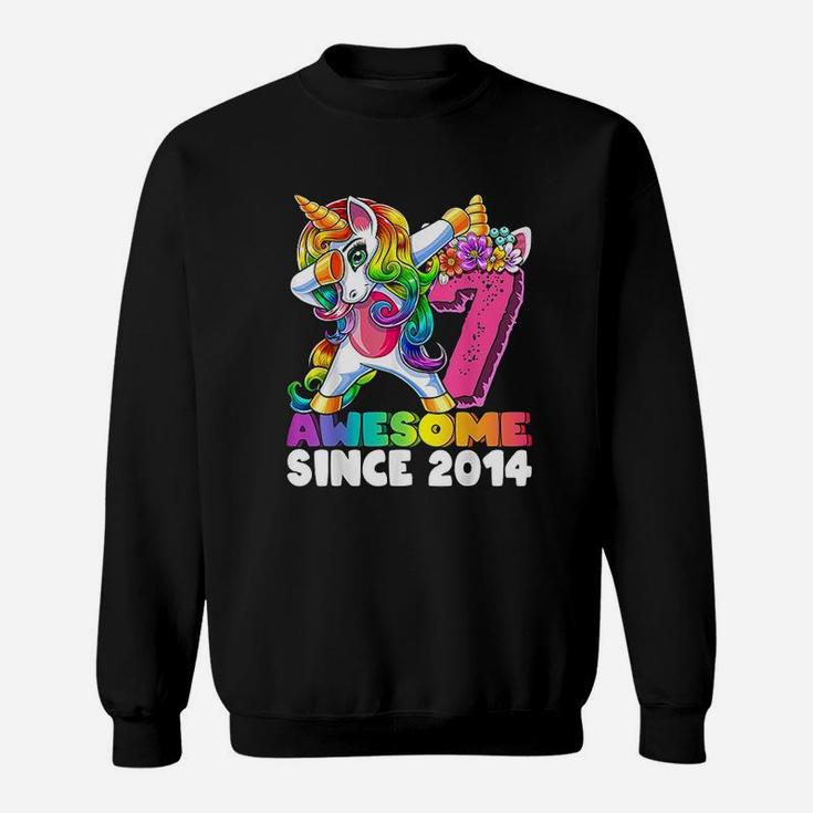 Awesome Since 2014 Dabbing Unicorn 7Th Birthday Sweatshirt