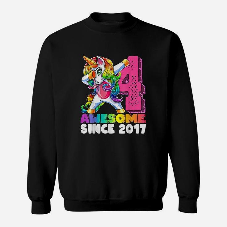 Awesome Since 2017 Dabbing Unicorn 4Th Birthday Gift Girls Sweatshirt