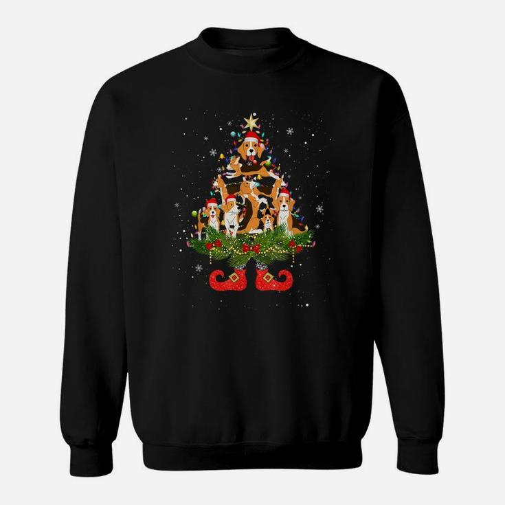 Beagle Christmas Tree Lights Funny Santa Hat Dog Lover Sweatshirt