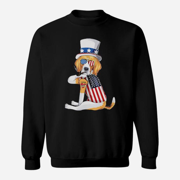 Beagle Dog Merica 4Th Of July Usa American Flag Men Women Sweatshirt