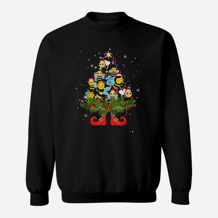 Bees Christmas Tree Lights Funny Santa Hat Lover Sweatshirt