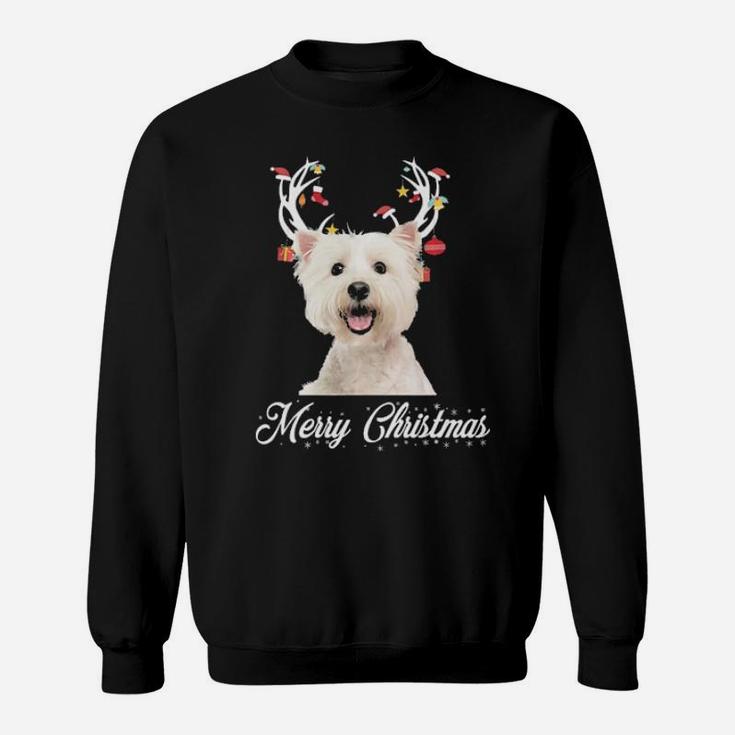 Bichon Frise Reindeer Horns Merry Xmas Dog Lover Gift Sweatshirt