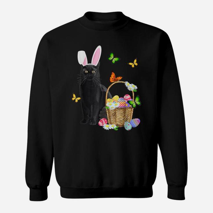 Black Cat Bunny Hat Rabbit Easter Eggs Basket Egg Hunting Sweatshirt
