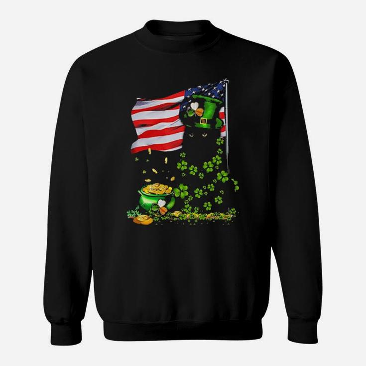 Black Cat Usa Flag Patrick Day Sweatshirt