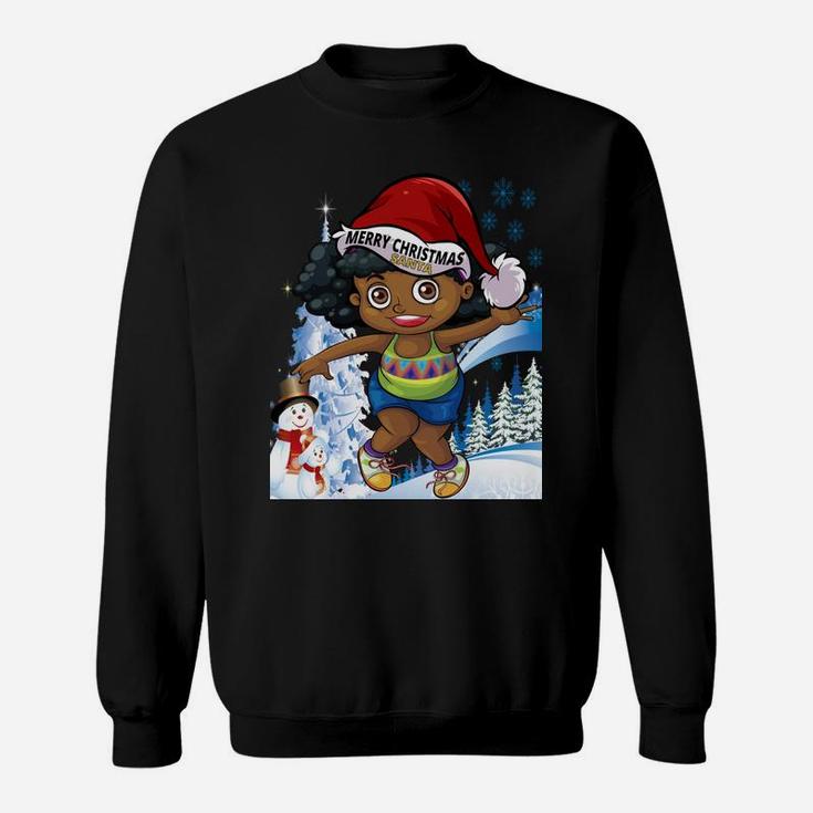Black Girl Melanin Puffs Afro Santa Snowman Merry Christmas Sweatshirt Sweatshirt