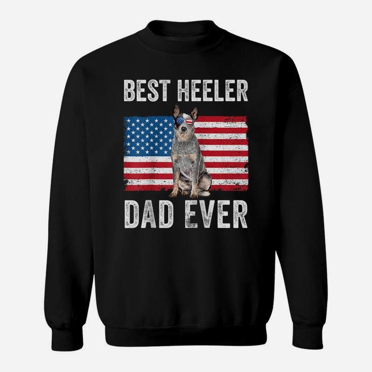 Blue Heeler Dad Australian Cattle Dog Lover American Flag Raglan Baseball Tee Sweatshirt