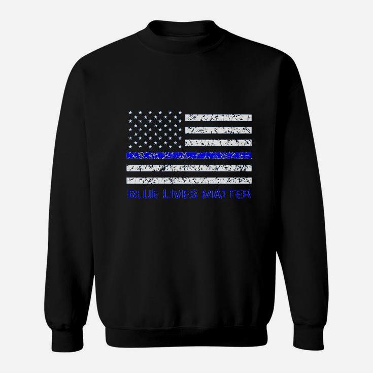 Blue Lives Matter Flag With Blue Line Printed Sweatshirt